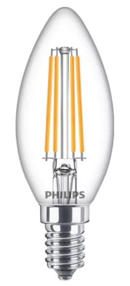 PHILIPS svečveida LED spuldze 6,5W 806lm 840 E14 caurspīdīga