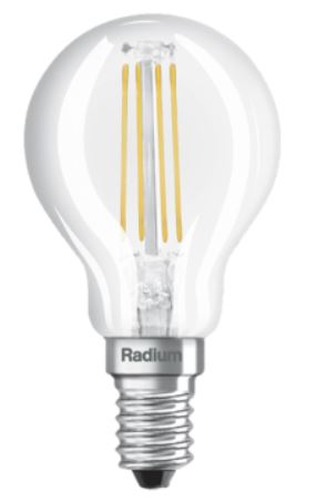 RADIUM LED spuldze dimmējama E14 P45 4,8W 470lm 2700K silti balta caurspīdīga filament klasiska