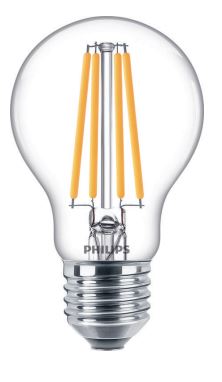PHILIPS LED spuldze E27 10,5W 1521lm 4000K neitrāli (auksti) balta caurspīdīga filament