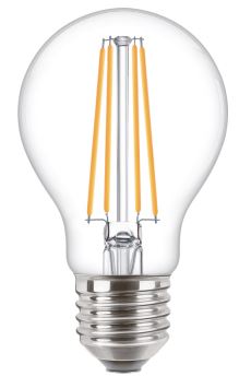 PHILIPS LED spuldze E27 7,0W  806lm 2700K silti balta caurspīdīga filament